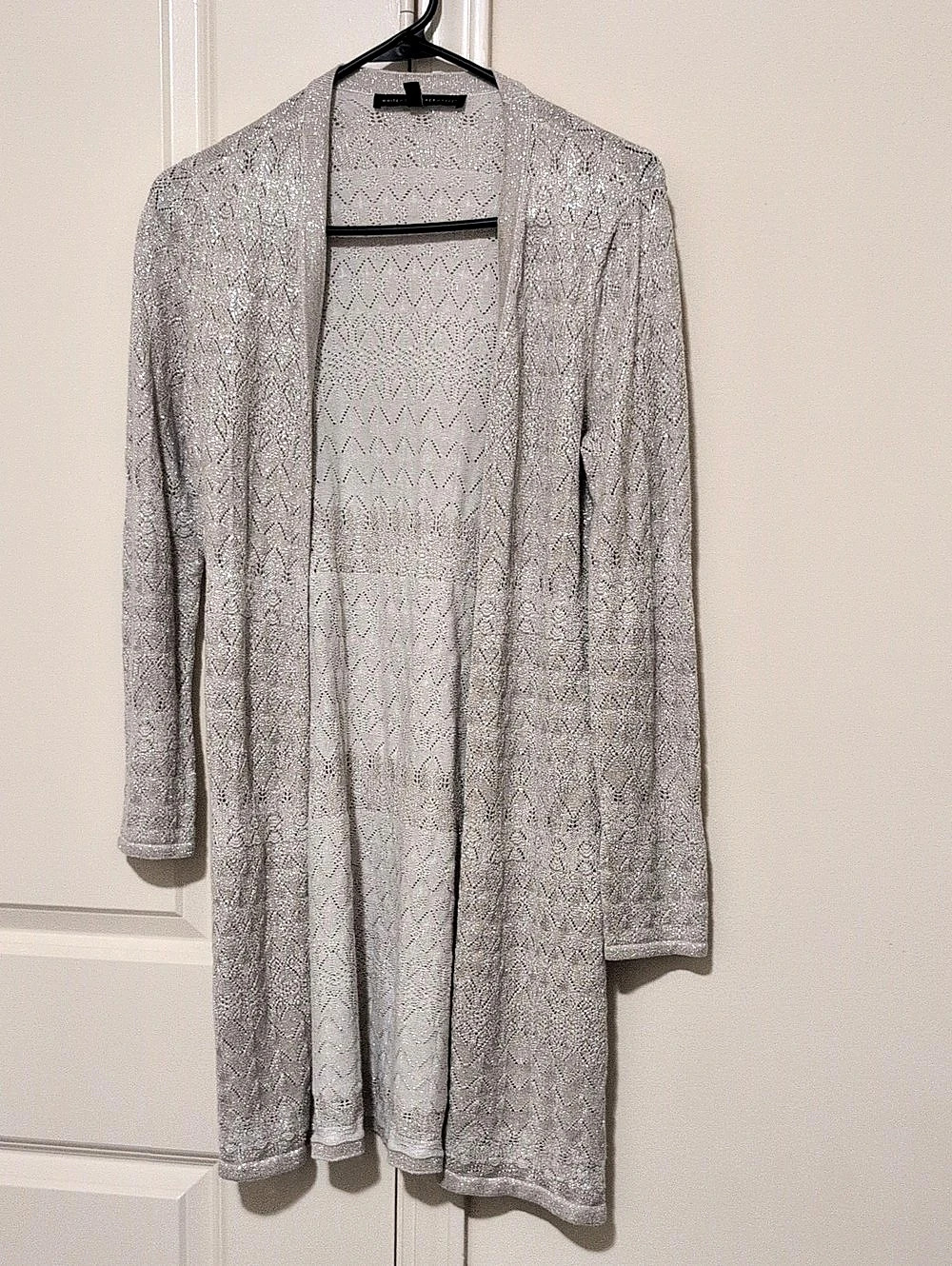 White House Black Market Metallic Open-Front Cardigan in Silver Size Small